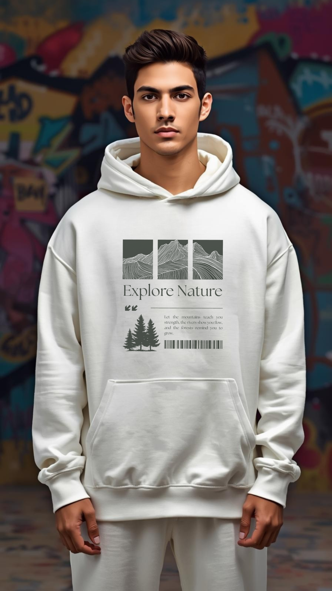 🌲 Explore Nature Oversized Hoodie – White