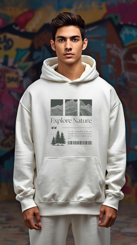 🌲 Explore Nature Oversized Hoodie – White